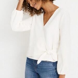 Madewell Texture & Thread Ivory Crepe Wrap Top Long Sleeve Size S
